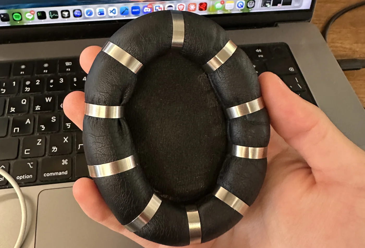 Real NeuroFocus prototype with ten metal electrodes around the ear pad